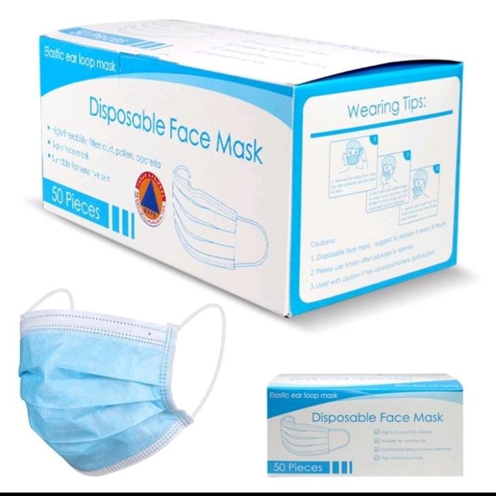 Masker Earlop 3ply Warna Biru disposable fasemask isi 50pcs