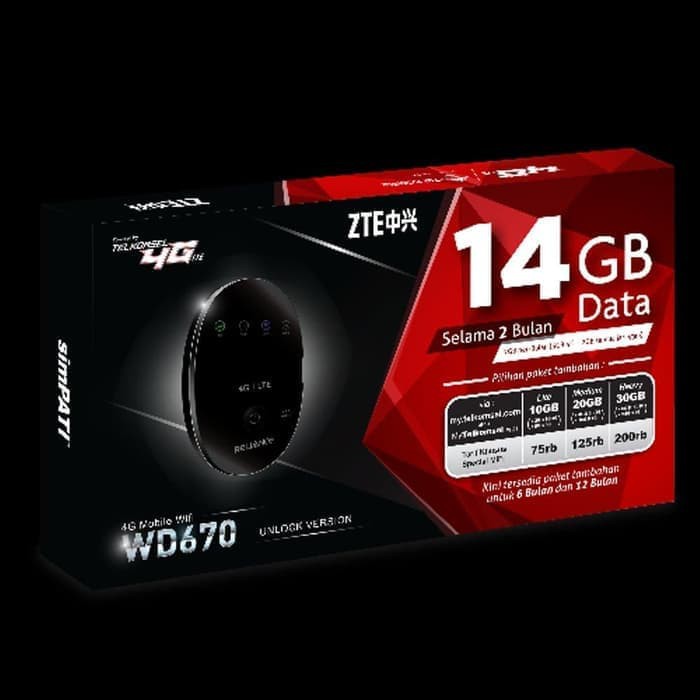 Mifi Modem Wifi 4G ZTE WD670 UNLOCK Free Telkomsel 14Gb GARANSI RESMI