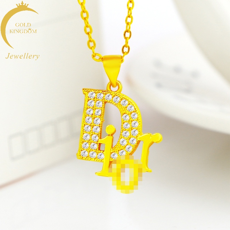 Kalung Emas Emas Asli Kadar 375 Hias Liontin Huruf D Bahan Zirkon Untuk Wanita