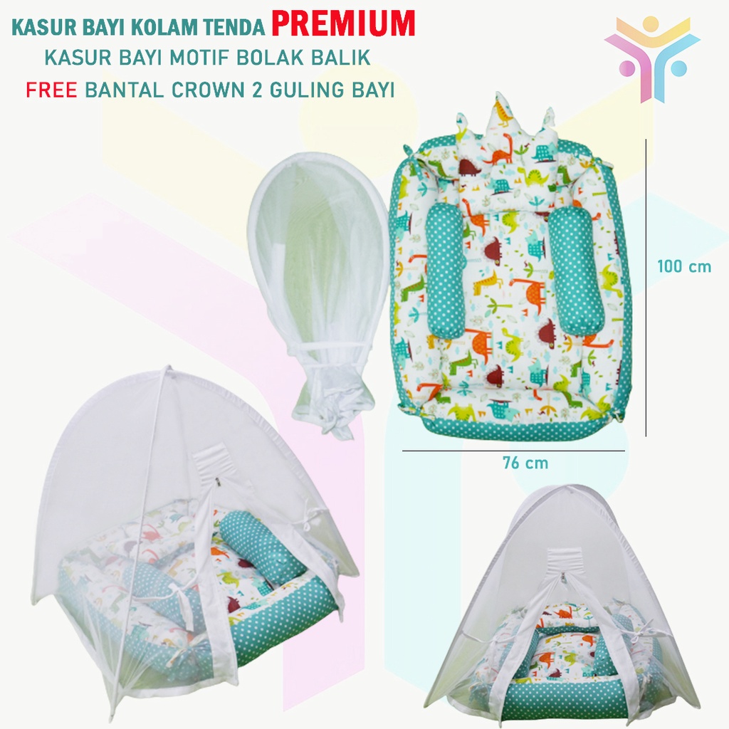 1 || KASUR BAYI KOLAM TENDA PREMIUM / KASUR BAYI MOTIF BOLAK BALIK FREE BANTAL CROWN + 2 GULING BAYI