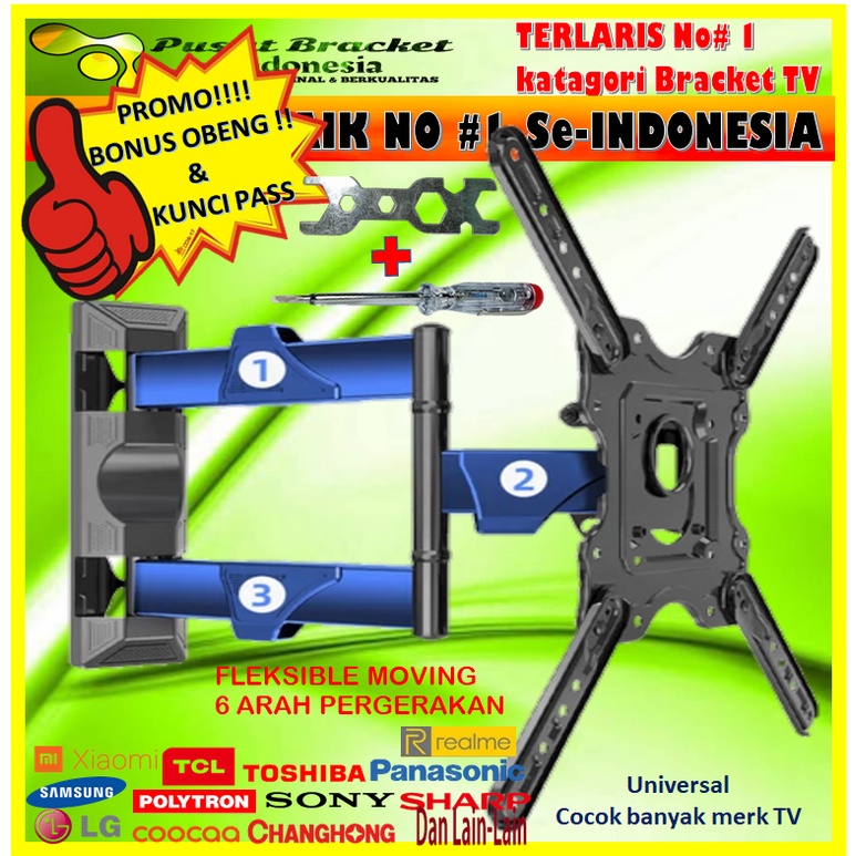 BONUS OBENG!! Bracket tv 17 s/d 60 inch 60 55 50 43 42 40 32 24 21 17 INCH IMPORT SUPER PREMIUM 6 ARAH kuat tebal dan kokoh Bracket tv Braket tv Breket tv Briket tv Brackettv Brakettv Brekettv Brikettv