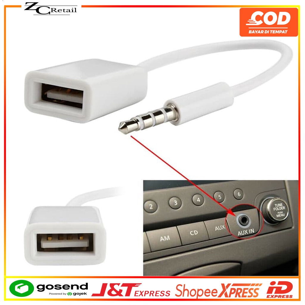 CONECTOR KONEKTOR CONVERTER KABEL AUX 3.5MM TO USB FEMALE AUDIO KE USB FOR CAR MOBIL MP3