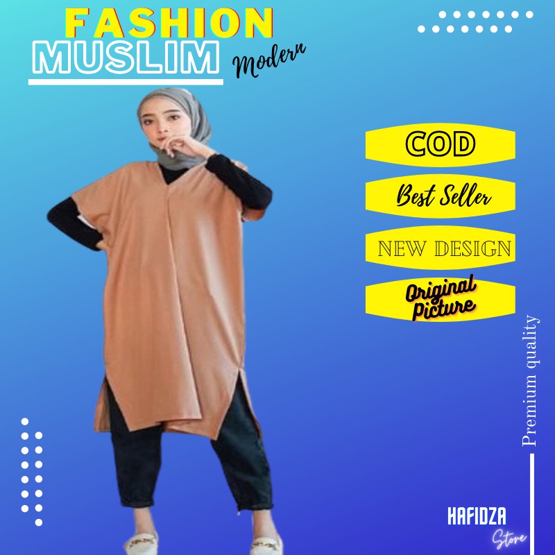 Baju Pakaian Atasan Wanita Perempuan Dewasa Remaja Muslim Lidya Tunik Free Belt Cantik Kekinian