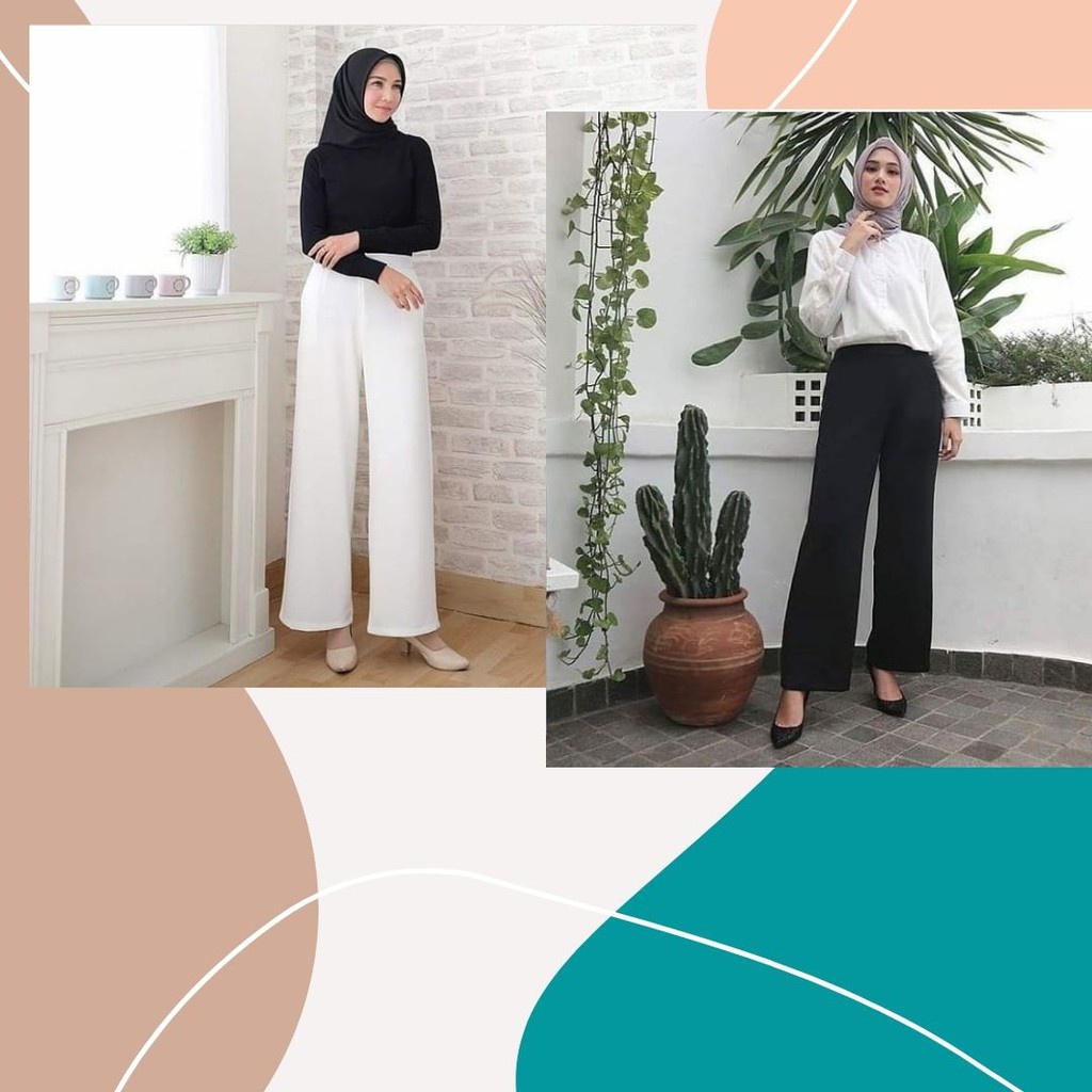 Kulot Scuba - Celana Wanita Super Tebal Bahan Scuba Premium - Celana Highwaist Panjang Hitam Putih F