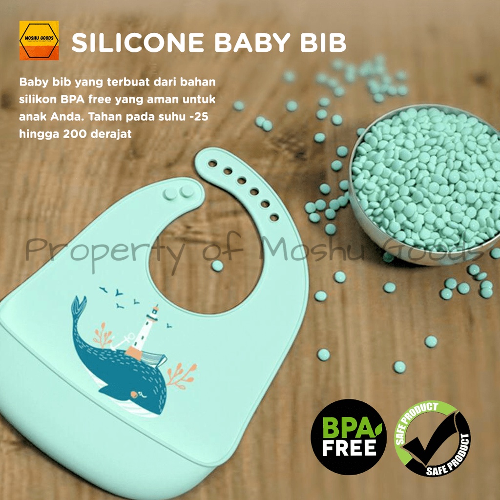 Slabber Bayi Silikon/ Celemek Bayi Silikon/ Bib Bayi Silikon BPA Free