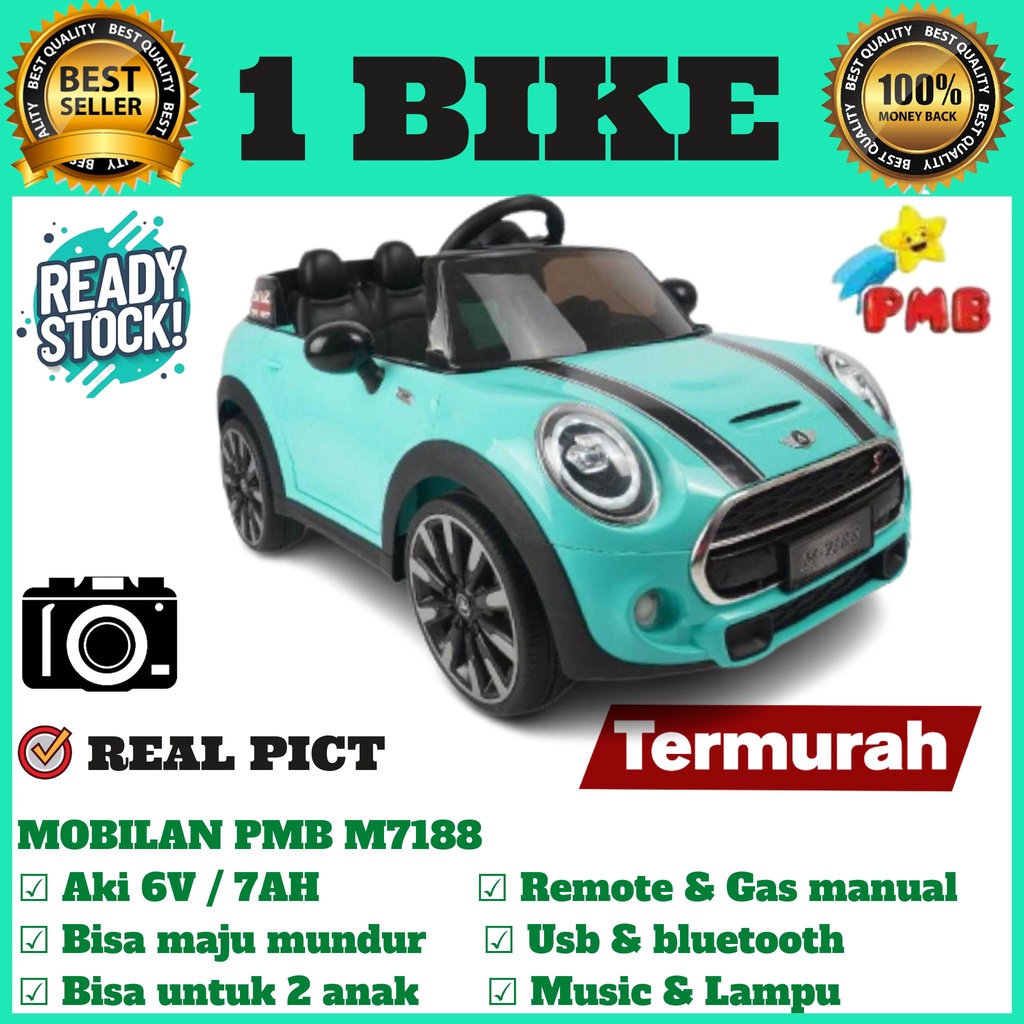 Mobil Aki Anak PMB 7188 Mini Cooper Murah Bisa Remote, mainan anak, mobilan &amp; motoran anak, mobilan murah, mobil remot