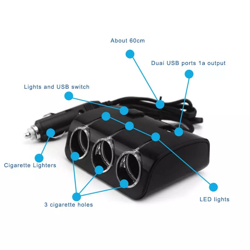 Socket Lighter USB - Extension 3 Socket Lighter 2 USB SLU01