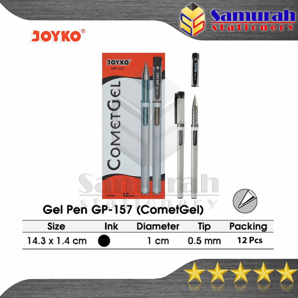 

ATK9 Gel Pen Joyko Comet Gel GP 157 / GelPen JK GP-157 Hitam 0.5 mm Cabut