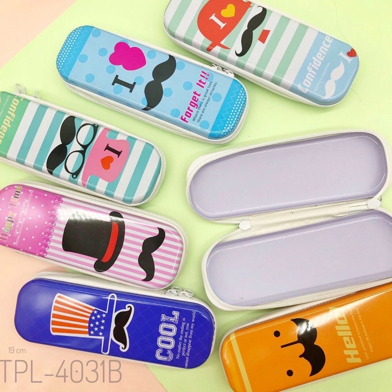 tempat pensil mustache / kotak kacamata box kacamata mustache pensil case zipper kaleng high quality