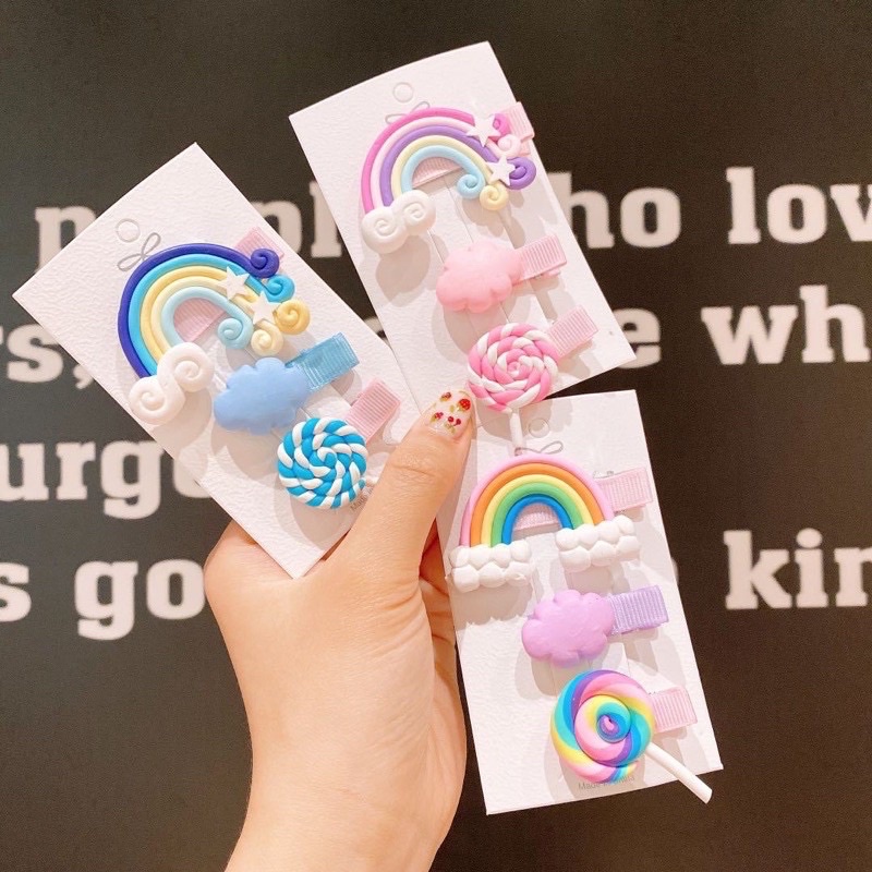 3pc Jepit Rambut Korea - Jepit Rambut Anak Rainbow Awan Lolipop Warna Warni - Jepitan Rambut Anak