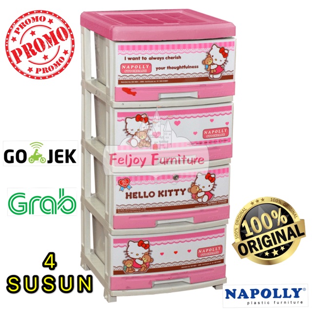 LEMARI PLASTIK HELLO KITTY NAPOLLY RAK LEMARI PLASTIK KARAKTER LUCU ANAK SANRIO 4 SUSUN