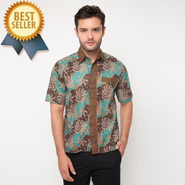 Kemeja Batik Pria Lengan Pendek Asli Pekalongan - Hijau Tosca- L