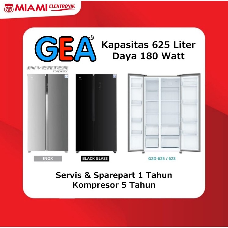 GEA Lemari Es 2 Pintu 625 Liter G2D-625 Inox Black / Black Glass Garansi Resmi