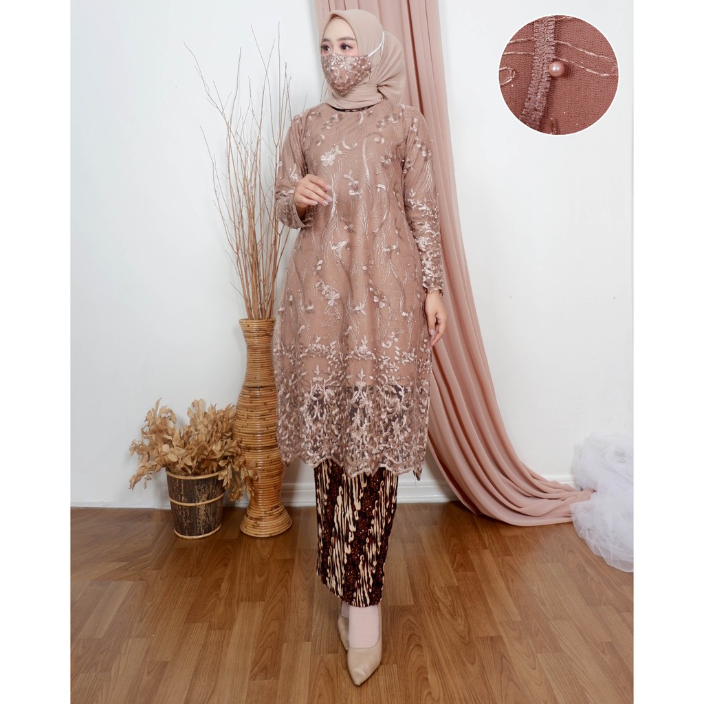 SET TUNIK TULLE BORDIR TIMBUL (GLITER) / SET TUNIK PESTA