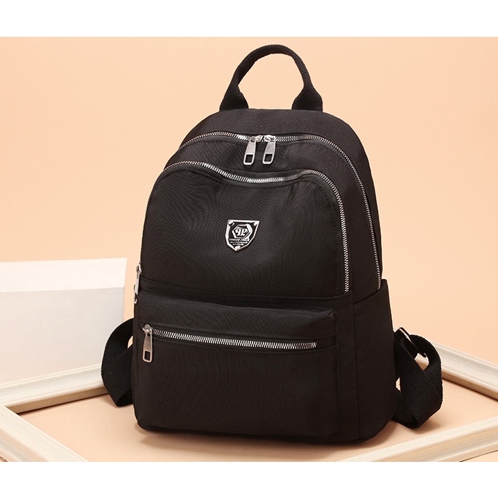 TAS RANSEL WANITA 3 RESLETING KANVAS HITAM BACKPACK CEWEK KOREA IMPORT CAMOGIE TA442B5 BESAR GENDONG PUNGGUNG SEKOLAH KULIAH KERJA BATAM FASHION ORI