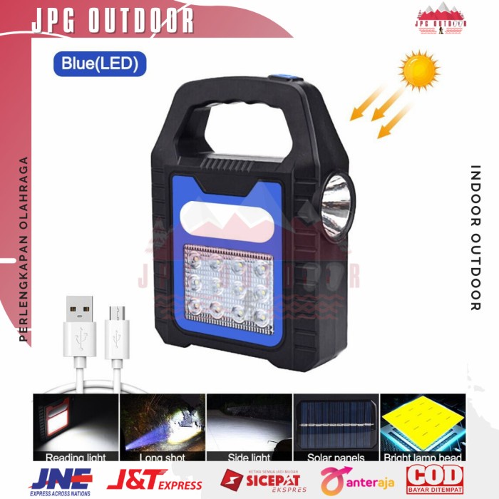 Senter Lampu Camping LED Solar USB Rechargeable Powerbank Waterproof