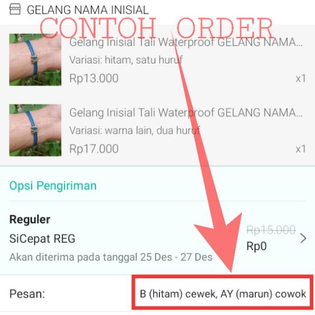 Gelang Inisial Tali Waterproof GELANG NAMA INISIAL HANDMADE CUSTOM [Kode Model: G113]