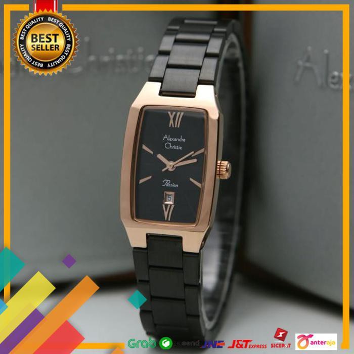 BIG SALE.. JAM TANGAN WANITA ALEXANDRE CHRISTIE AC 2455 BLACK ROSEGOLD ORIGINAL ..TERLARIS