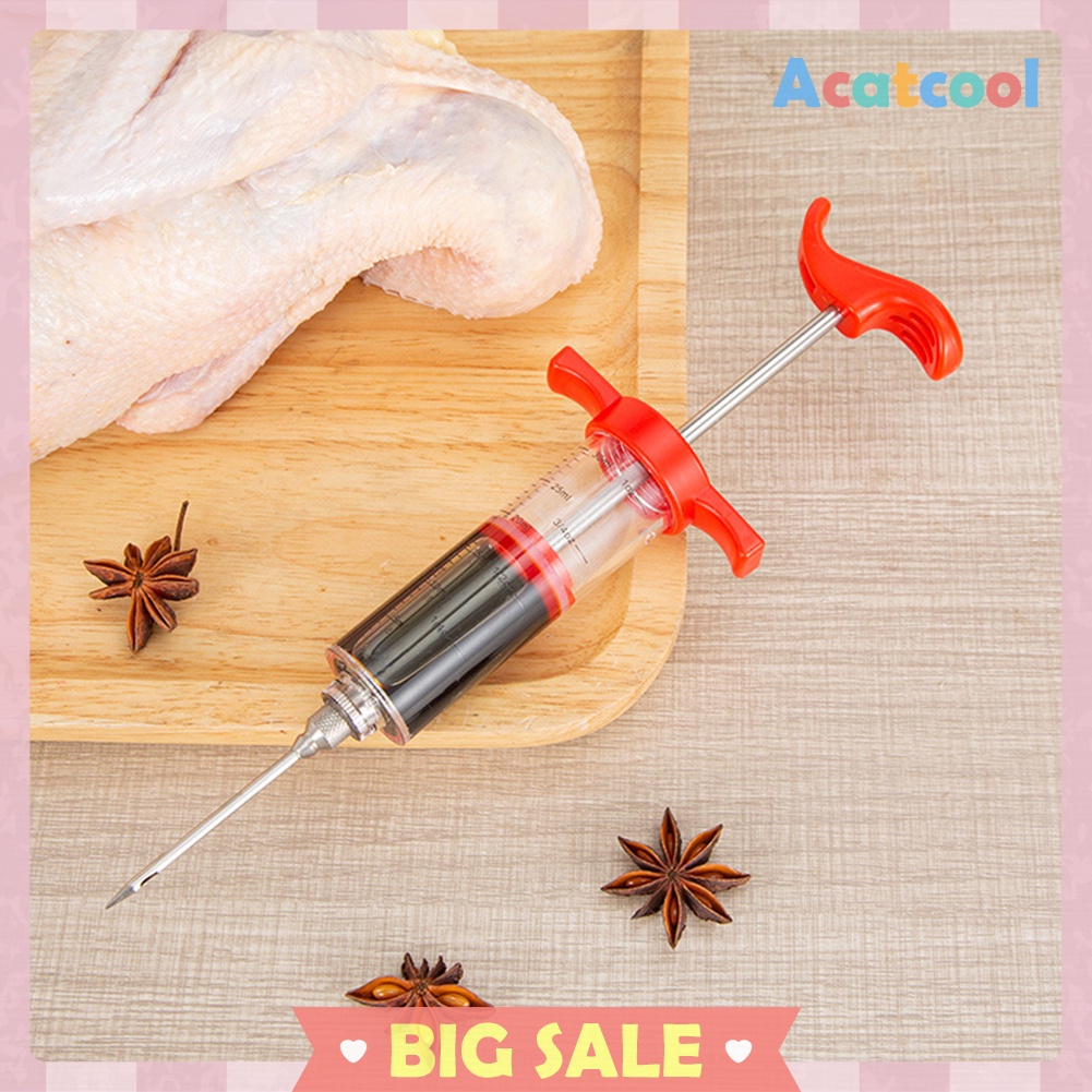 BBQ Stainless Steel Needle Syringe Kithen Marinade Meat Juice Injector Set