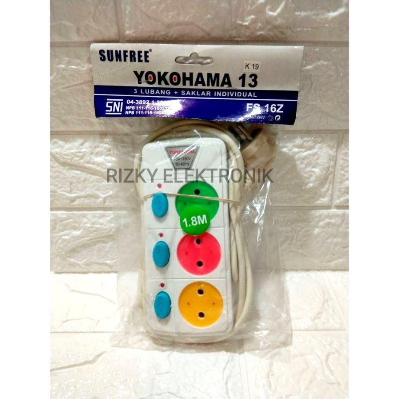 Stop Kontak Listrik Gepeng 3 Lubang Warna + Saklar On/Off Yokohama 13