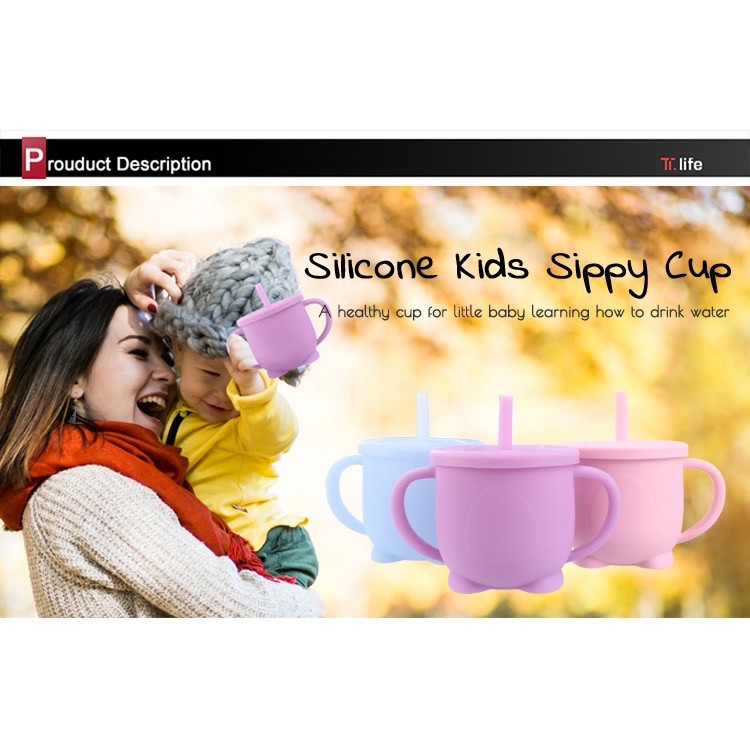 peralatan makan bayi Gelas silikon anti pecah gelas bayi training cup silicone baby cup toddler cup training Drinkware