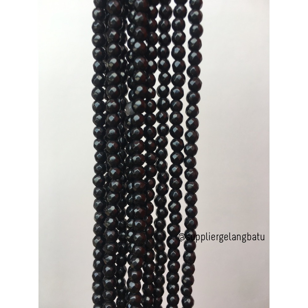 Batu black onyx FACET 4mm CUTTING bahan gelang kalung akik hitam asli supplier aksesoris pria wanita