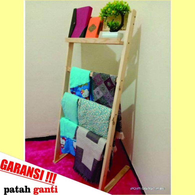 LADDER HANGER KAYU, RAK GANTUNGAN SAJADAH/MUKENA/AL-QURAN/HANDUK/SARUNG/KERUDUNG/BAJU/HIASAN RUMAH/R
