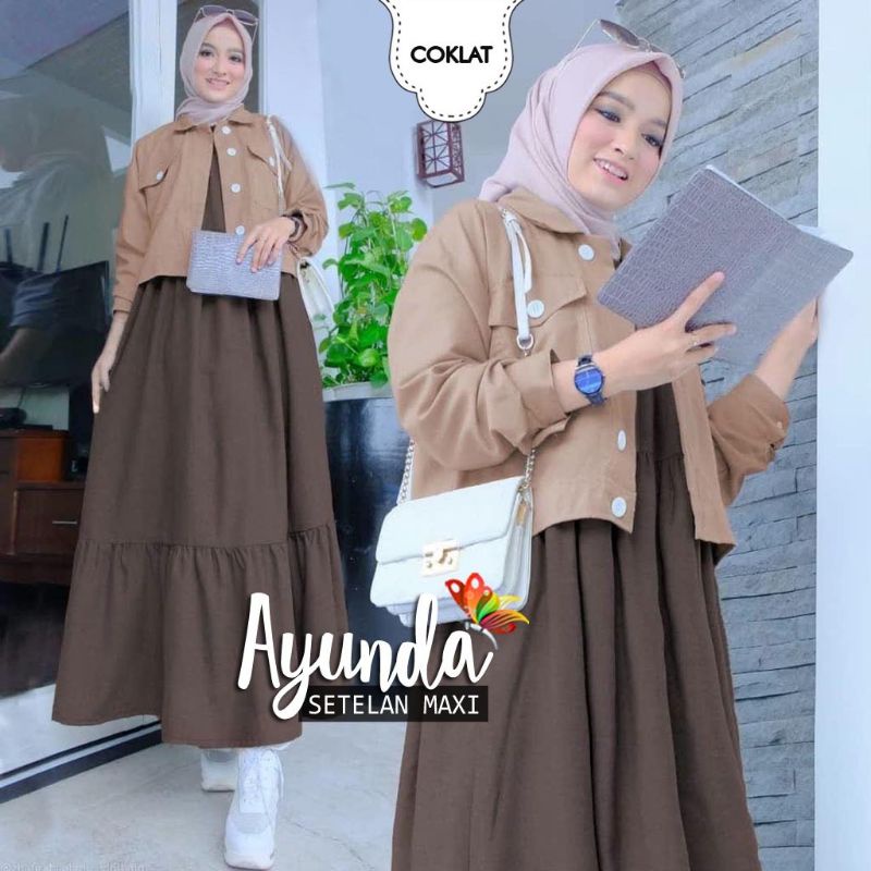 SET MAXY AYUNDA 2IN1, MOSCREPE, GAMIS HIJAB MUSLIM, DRESS MAXY, SETELAN