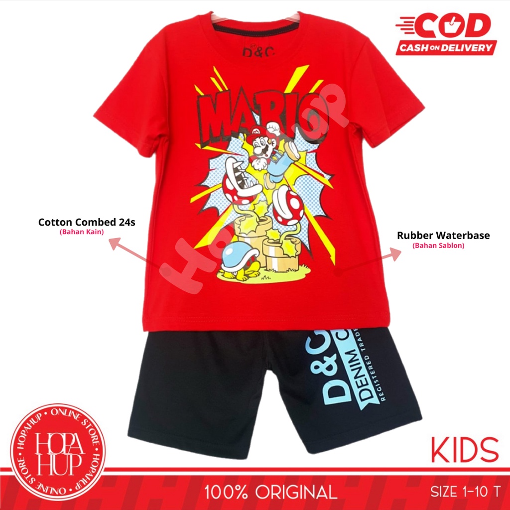 D&C Setelan Anak Laki Laki / Setelan Anak Murah / Setelan Anak Surabaya / Setelan Anak Craft Kuning 2 - 10 Tahun COD Hopahup-SET Mario Merah