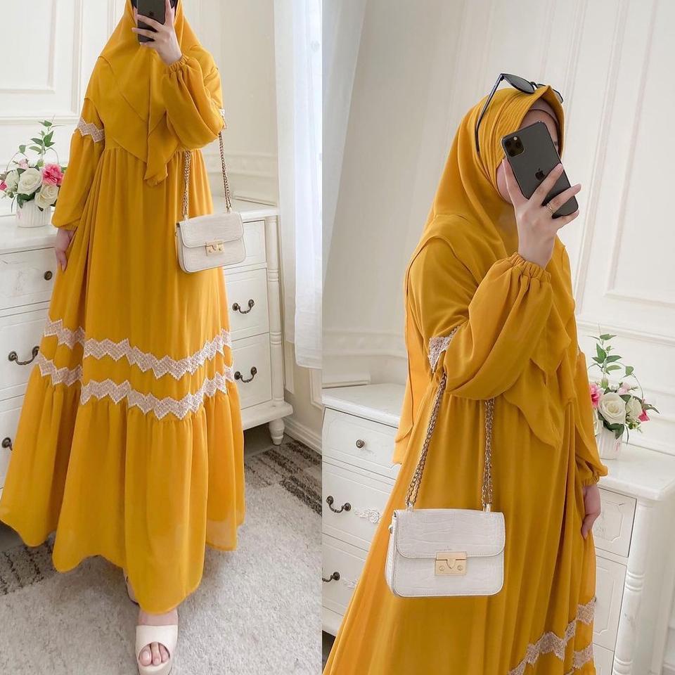 K74D NAffina set syari / ceruti babydoll / khimar 2 layer / renda zig zag / LD110cm PB140cm S78