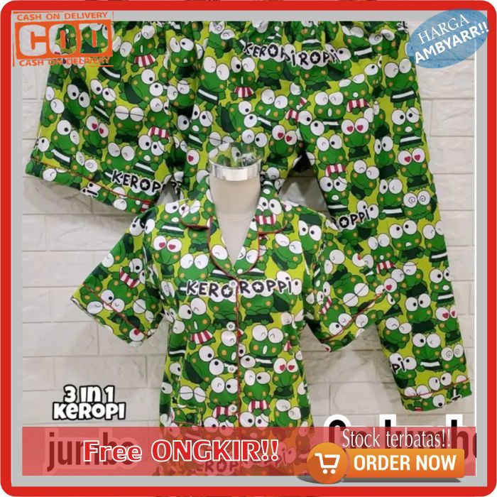 BAJU TIDUR PIYAMA BABY DOLL WANITA CEWEK DEWASA JUMBO BIG SIZE XXL SLEEP WEAR 3 in 1 karakter a03