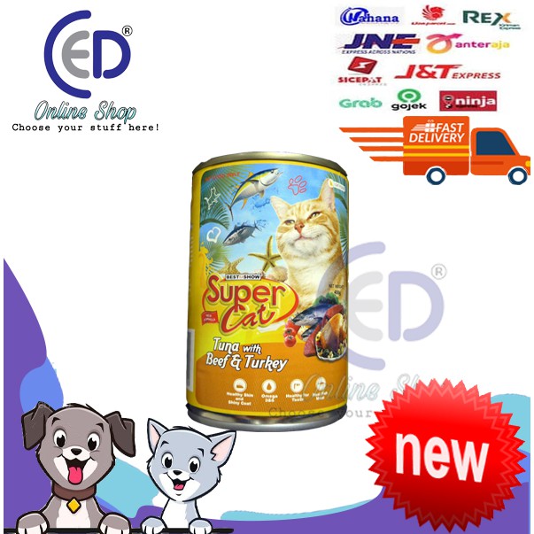 MAKANAN KUCING SUPER CAT TUNA &amp; BEEF TURKEY 400GR