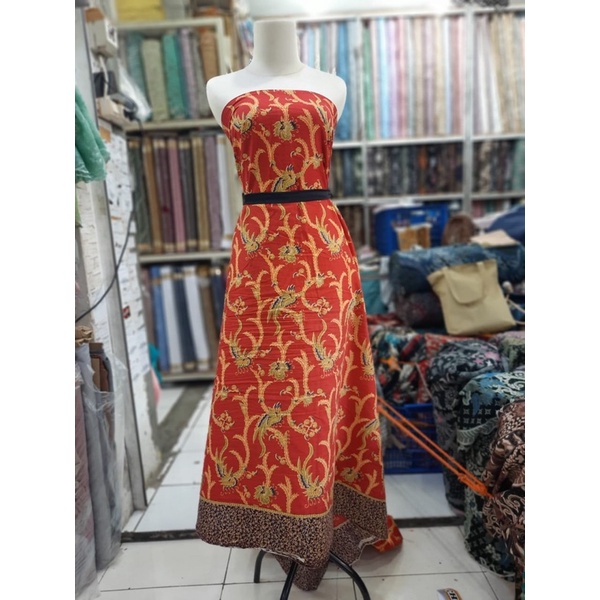 kain batik katun warna merah bata muda