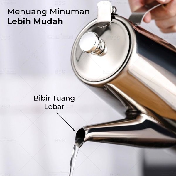 Teko Cold Water Pot Mewah 2L Air Teh Panas Minuman Dingin Wadah Tempat Minum Stainless steel