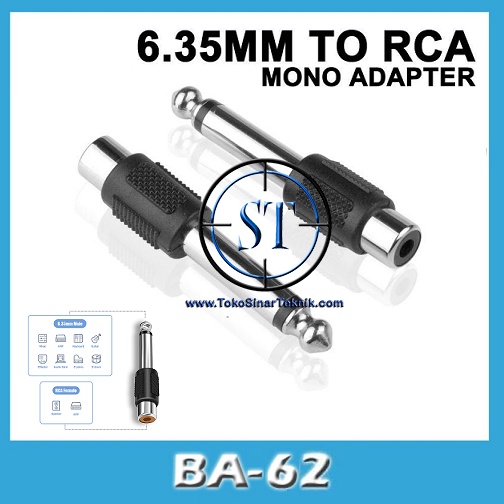 BA-62 1RCA To Akai Mono / Converter Akai Mono To RCA Hitam Plastik 6,5MM Microphone Connector Jek