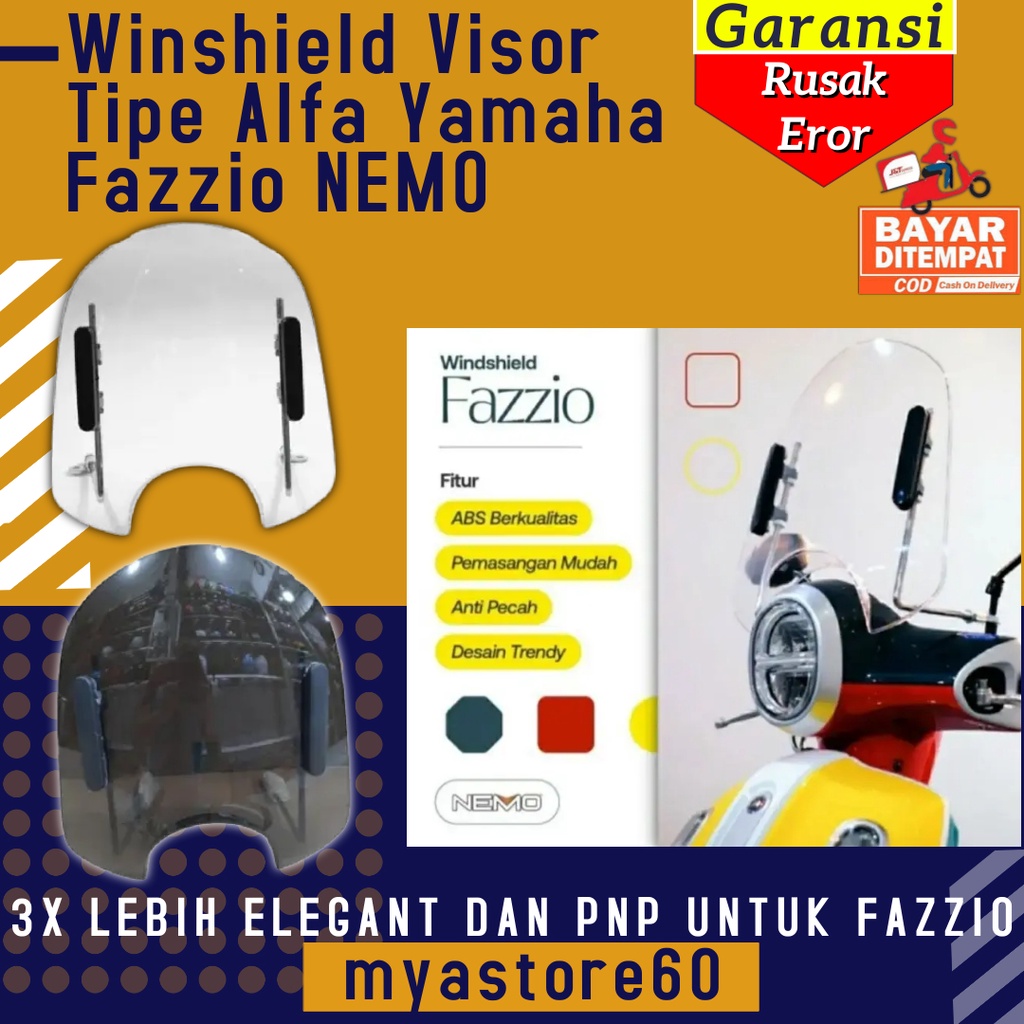 Winshield Visor Hitam Transparan Tipe Alfa Yamaha Fazzio Winsil Pelindung Angin Smoke Bening Original NEMO