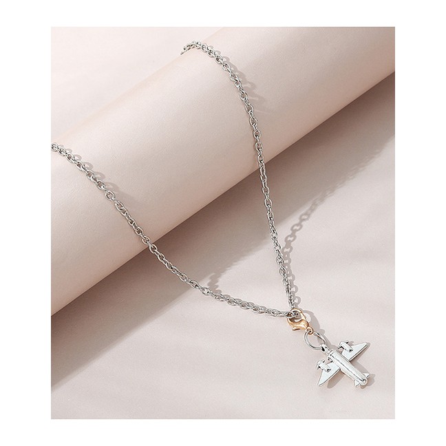 LRC Kalung Fashion Silver Small Airplane Alloy Necklace Y64709