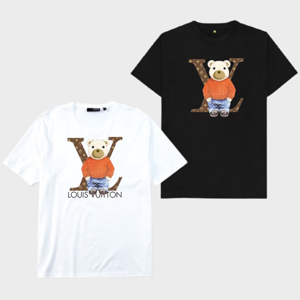 Clothing May - Kaos LV Bear Kaos Koas Dewasa Anak Karater Distro Kekinin T Shirt Tshirt T-Shirt Premium Murah Unisex Wanita Perempuan Pria Laki-Laki Cowok Cewek Bahan Cotton Combed 30S Katun Kombed Sablon Dtf Murah Premium Oversize Kaus Oblong