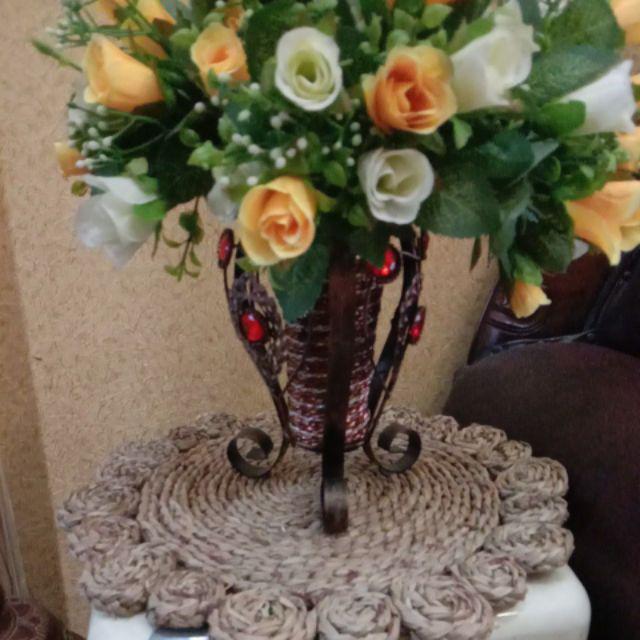 Placemat Seagrass Matahari Natural List Hitam Diameter 35 Cm