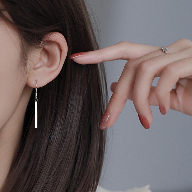 Papaozhu Minimalis S925 Perak Stik Menjuntai Anting Untuk Wanita Gadis Fashion Geometris Slim Bar Earring Perhiasan Aksesoris