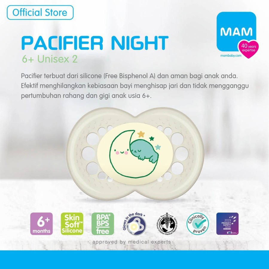 Makassar ! Pacifier / Empeng Bayi MAM Night Soother 0m+ / 6m+