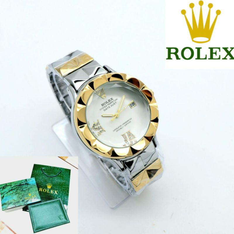 ROLEX Jam Tangan Wanita Analog Stainless Steel Strap 36mm