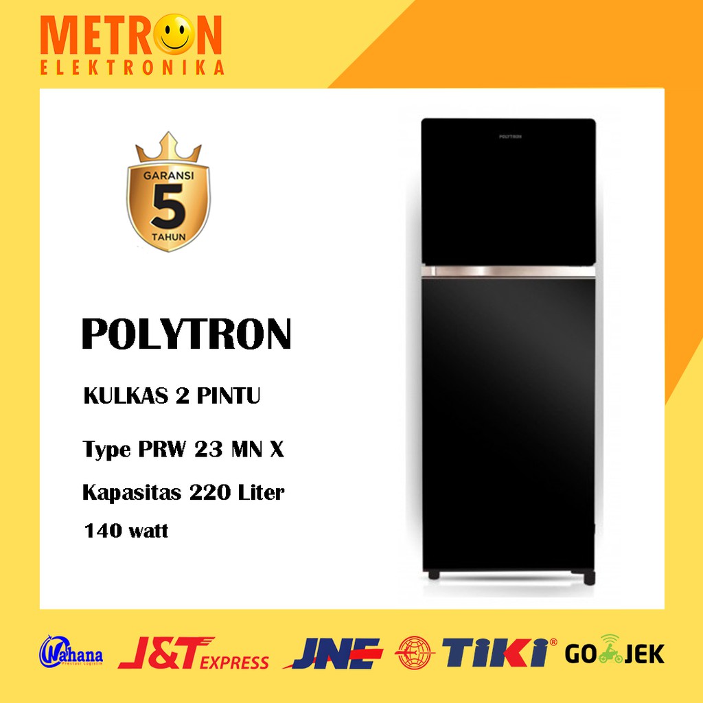 POLYTRON PRW 23 MN X HITAM / KULKAS LEMARI ES 2 PINTU 220 LITER / BLACK GLASS DOOR / PRW23MNX