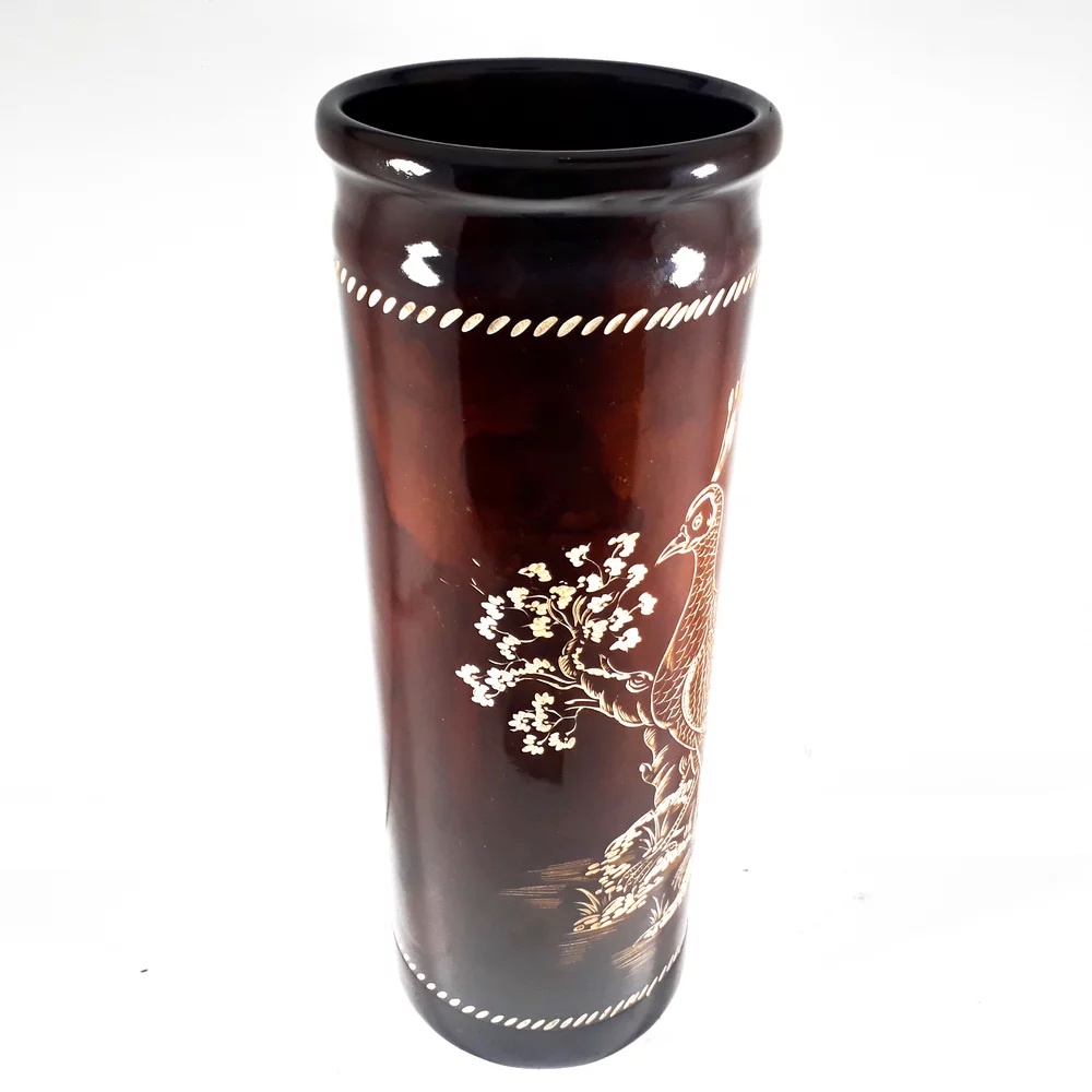 Guci Model Burung Merak Ukir Cukit Tempat Payung Kayu Jati Ukuran Besar