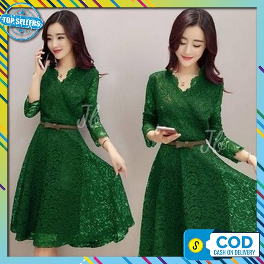 Dress Kekinian  Wanita Gaun Pesta Korean Style Vneck Bumil Busui Party Motif Dres Pesta Bahan Adem M