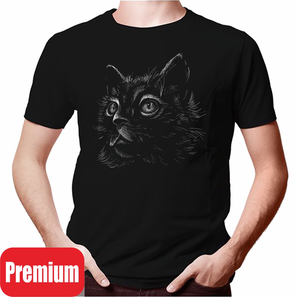 Kaos Distro Premium Cat Lovers tema Cat Head Sablon putih