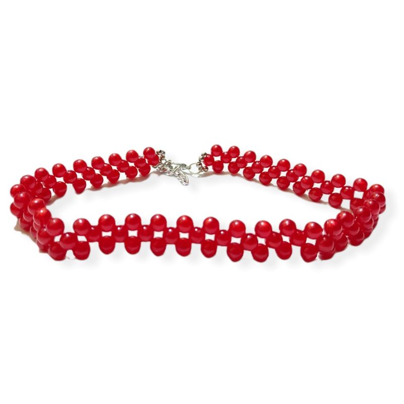 Luna Red Beads Choker Necklace Kalung Beads Anyam Korea Merah Imlek Sangjit