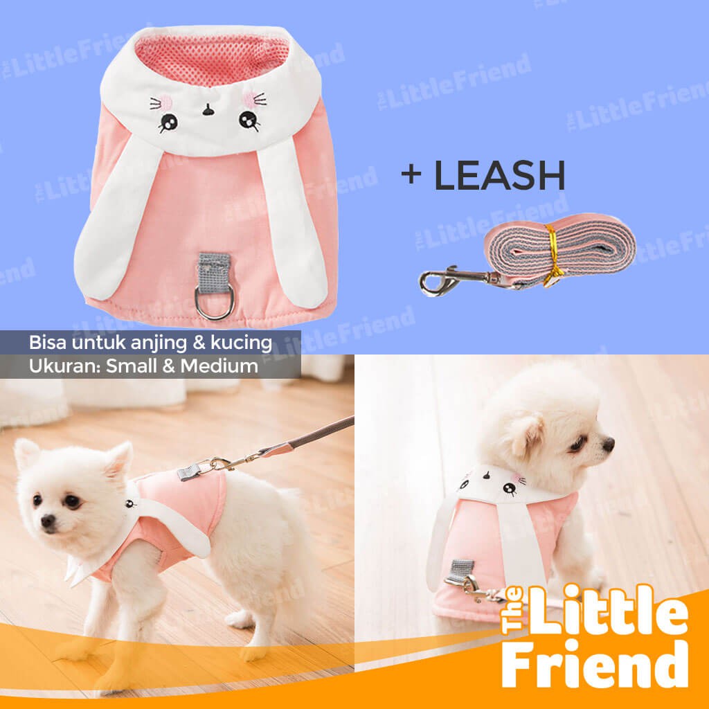 Baju Anjing Lucu Model Harness Bentuk Kelinci Bonus Tali Leash Unik