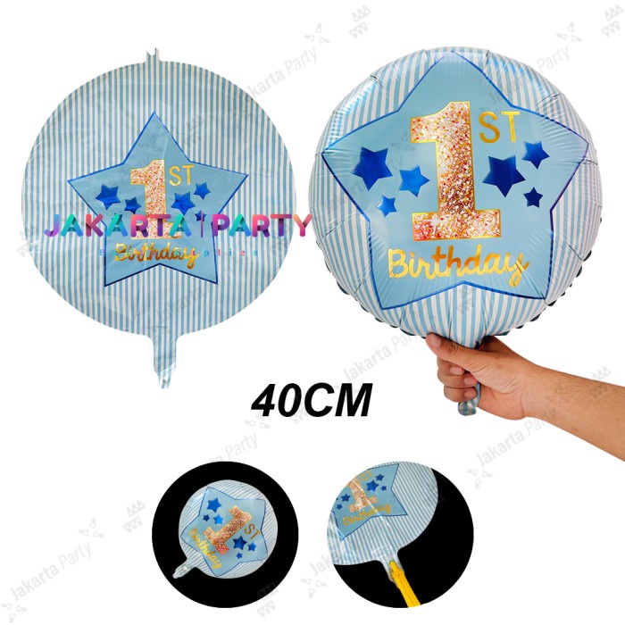 Balon Foil Bulat 1st Birthday Biru / Balon Foil Bulat / Balon Foil