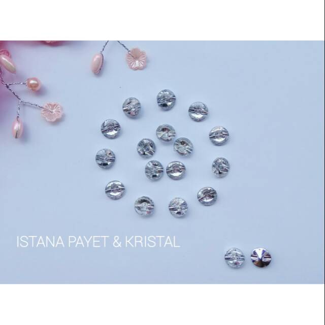 1 lusin kancing kristal akrilik bulat 12mm & 15mm bening crystal